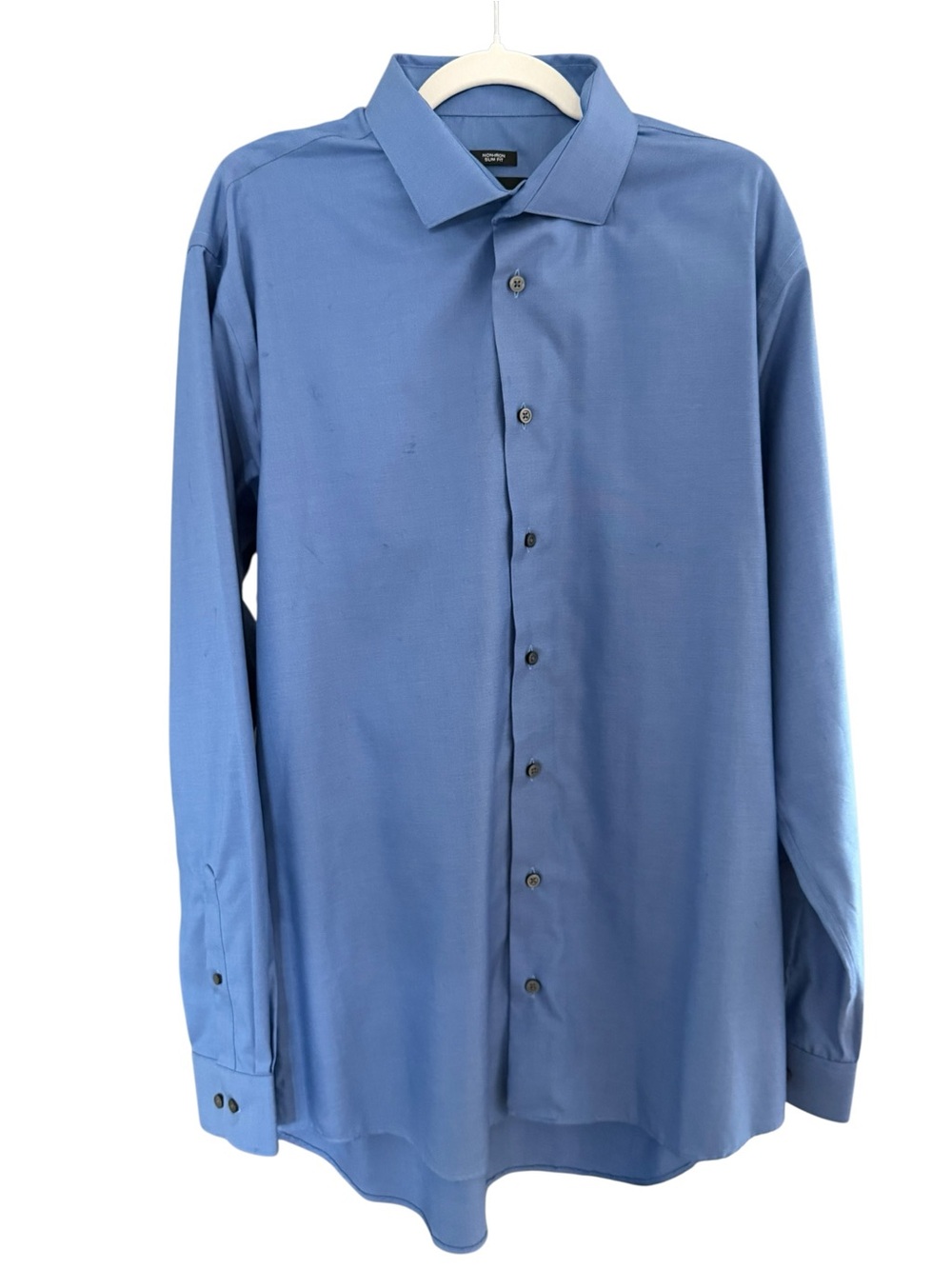 Kenneth Cole Awearness Non-Iron Slim Fit Dress Shirt 17 36/37 Tall Blue